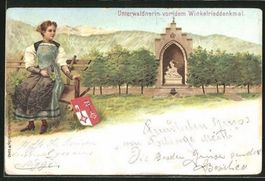 Unterwaldnerin vor dem Winkelrieddenkmal, gelaufen 1911