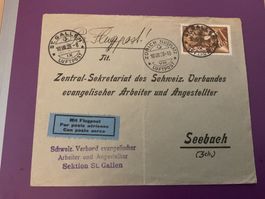 1928 Flug St. Gallen - Zürch Brief mit Zu. F6
