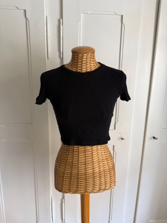 T-Shirt schwarz gerippt XS