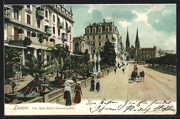 Cartoline postali: Luzern, Strasse vor dem Hotel Schweizerh – Usato da Berlin venduto da bartko-reher