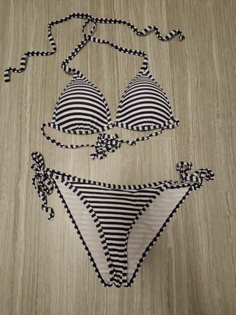 maillot de bain bikini rayé bleu-blanc taille S