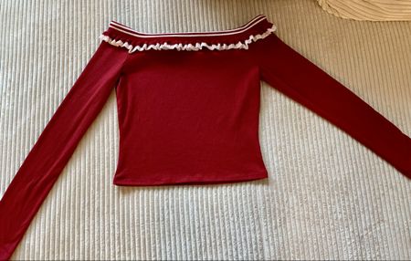 Sweatshirt Oberteil Pullover Crop Rot Weiss Boho NEU Gr S