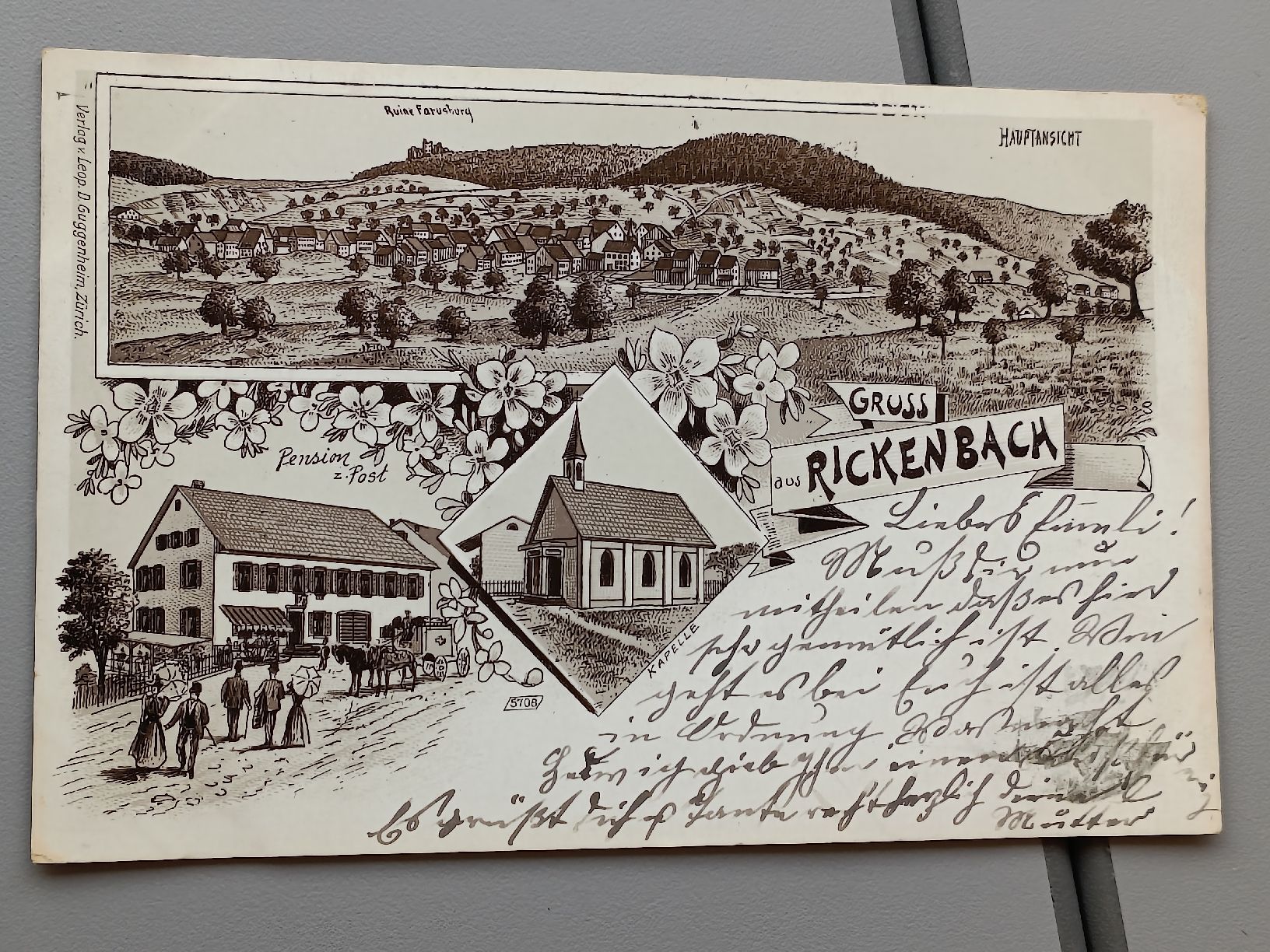 Litho PK Gruss aus Rickenbach Pension zur Post Gelaufen 1905 (Gebraucht