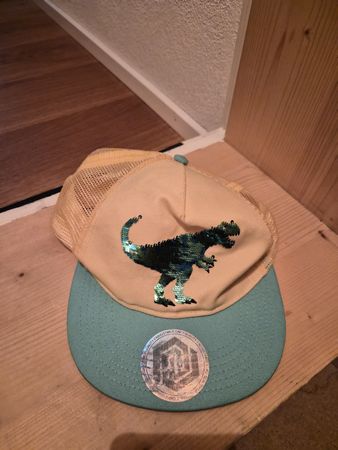 Cap mit Dinosaurier Motiv Beige/Türkis neuwertig