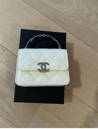 Chanel Mini Handtasche Weiss Silber Neuwertig