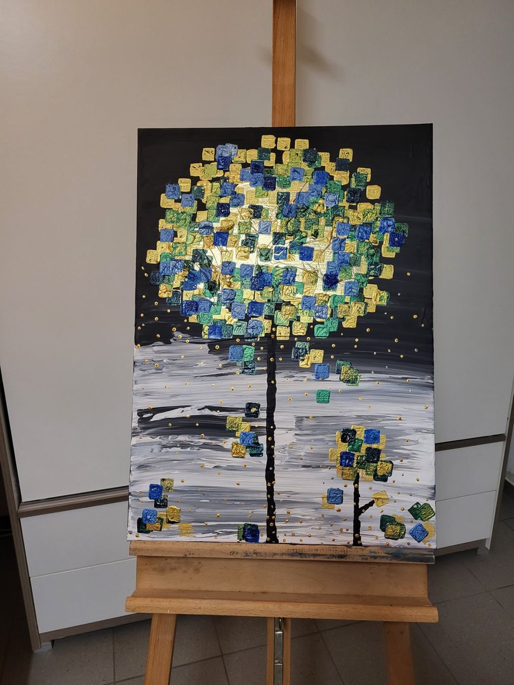Foto & Immagini: Bild Acryl Baum schwarz-blau-gold – Usato da Einsiedeln venduto da Lunajune1