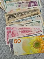 Diverse Banknoten, verschiedene Währungen
