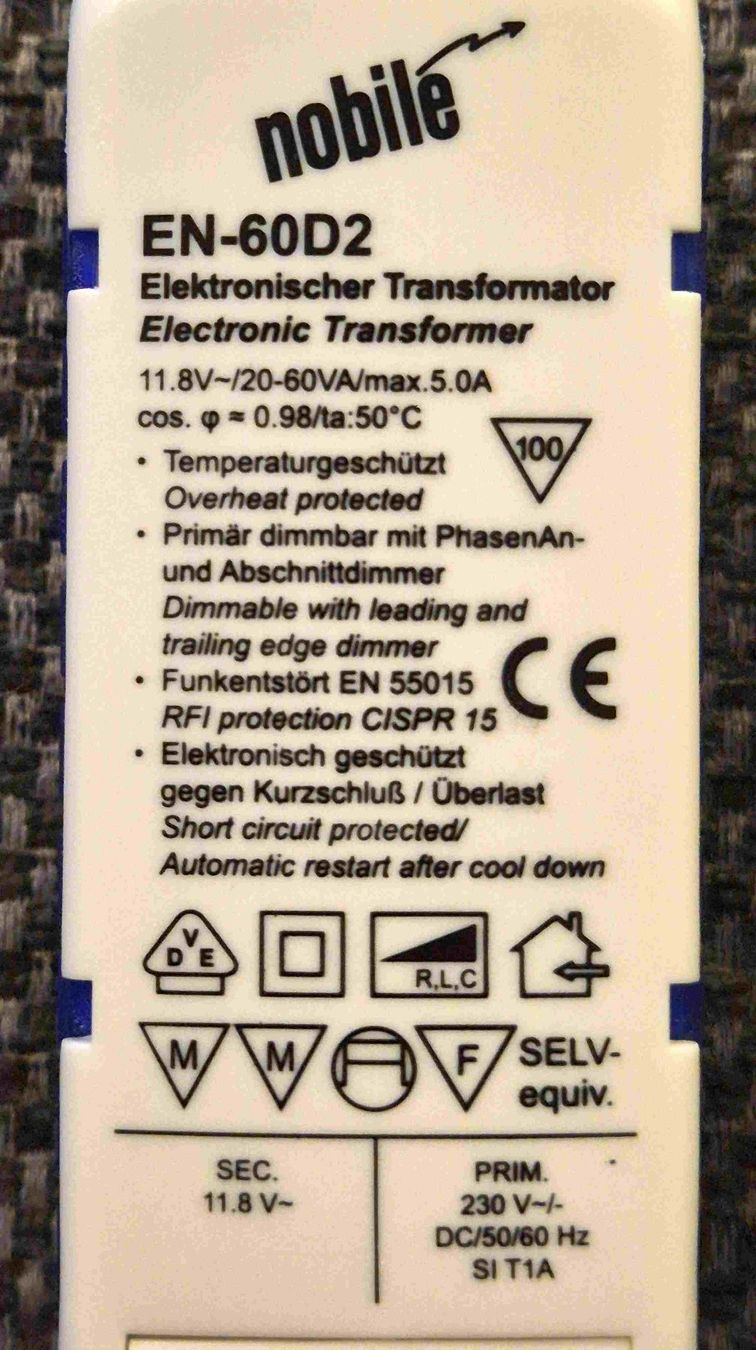 Componenti elettronici: Elektronischer Beleuchtungstransformator 11.8 V / 60 VA – Usato da Gretzenbach venduto da swisssanuk 3
