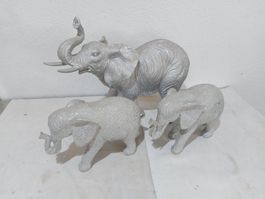 3er Set Deko-Elefanten, silberfarben, neuwertig