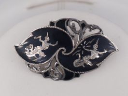 Siam Sterling Silber Brosche Thailand mit Niello