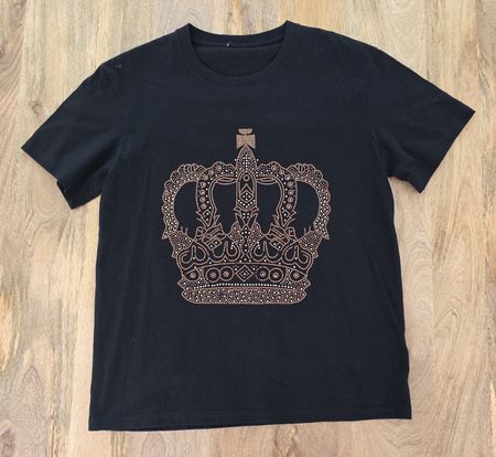 T-Shirt schwarz Krone Motiv Strass Grösse L 100% Baumwolle