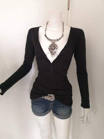 🤩MANGO LANGARM T-SHIRT SCHWARZ KNÖPFE