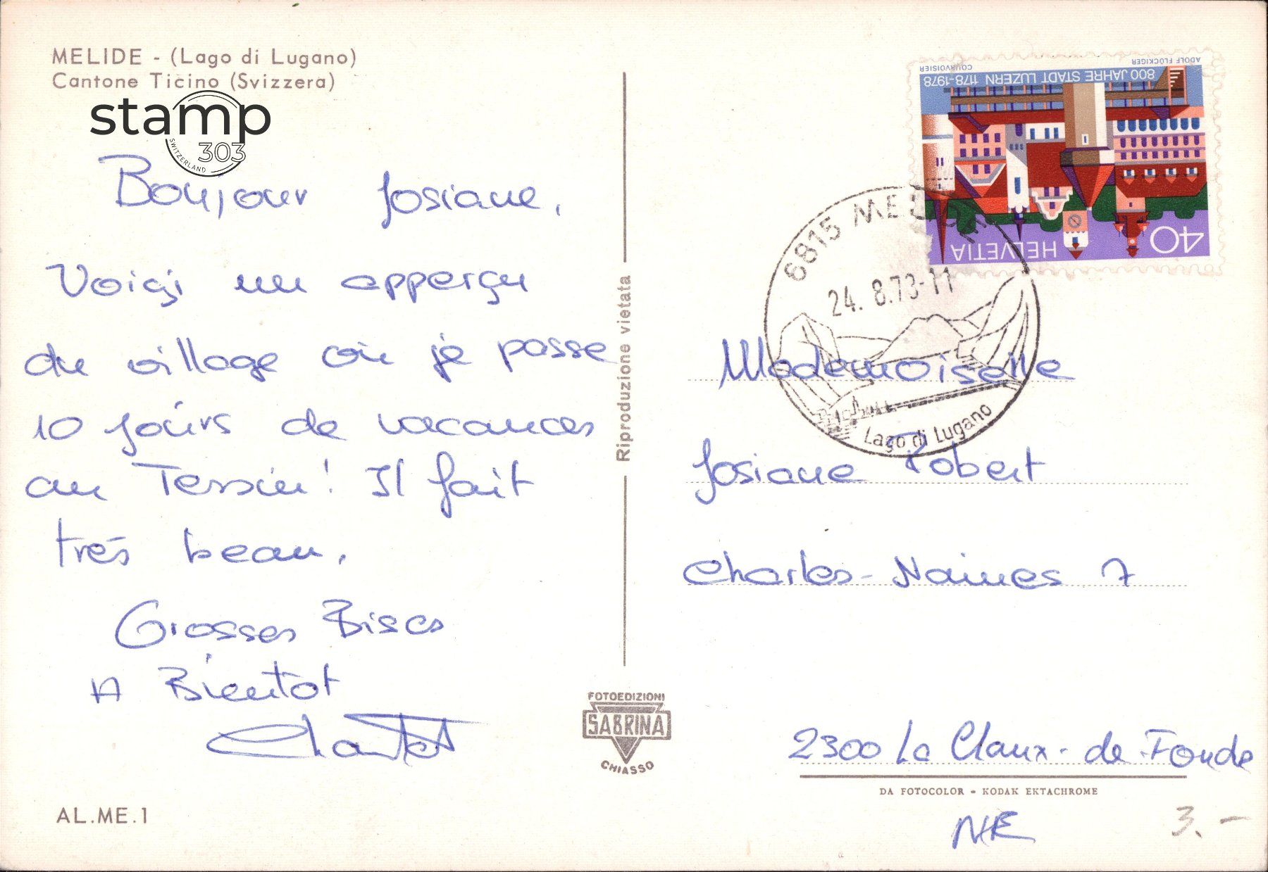 Cartoline postali: 1978 AK Melide - Lage di Lugano – Usato da Eggersriet venduto da stamp303 1