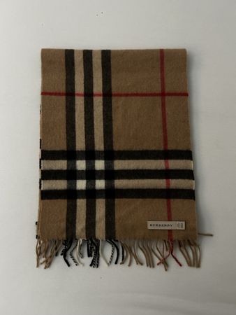 Burberry Schal Check Muster beige schwarz rot Wolle 