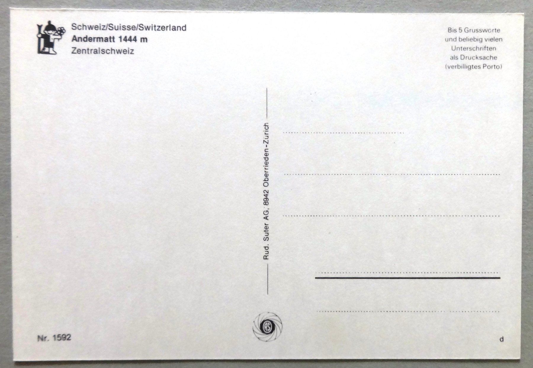 Cartoline postali: Andermatt 1444 m – Usato da Fétigny venduto da Billy2miny 1
