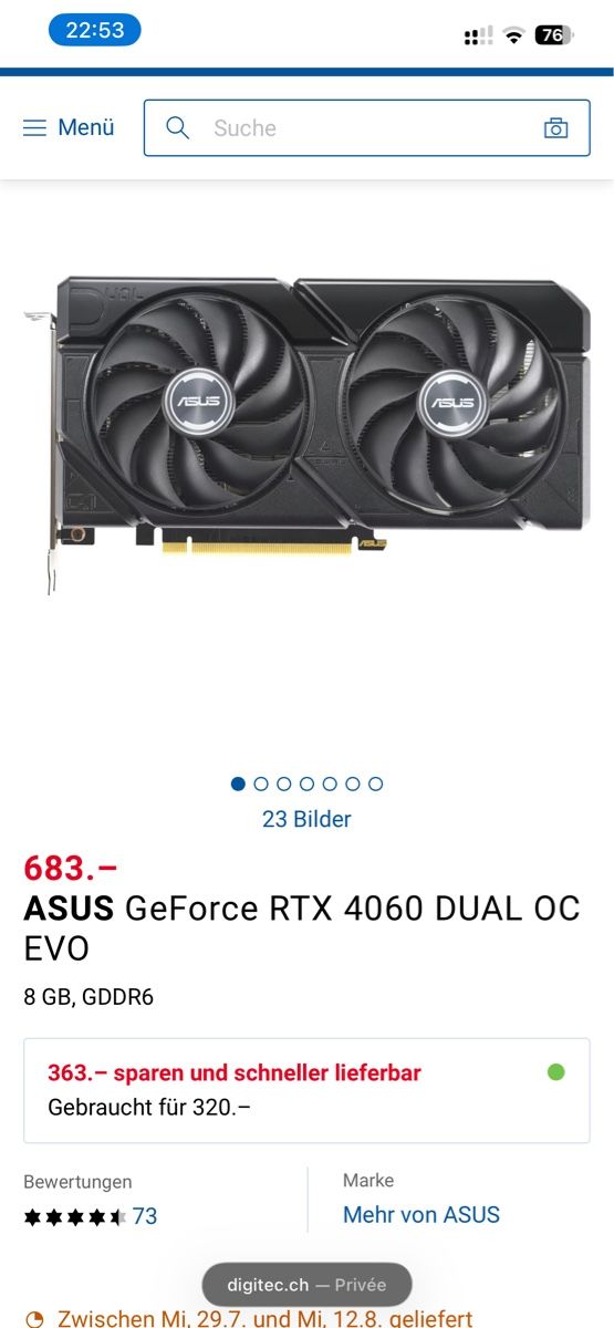 Nvidia Schede grafiche: ASUS GeForce RTX 4060 DUAL OC EVO 8 GB – Usato da Biel/Bienne venduto da kud_lh5p