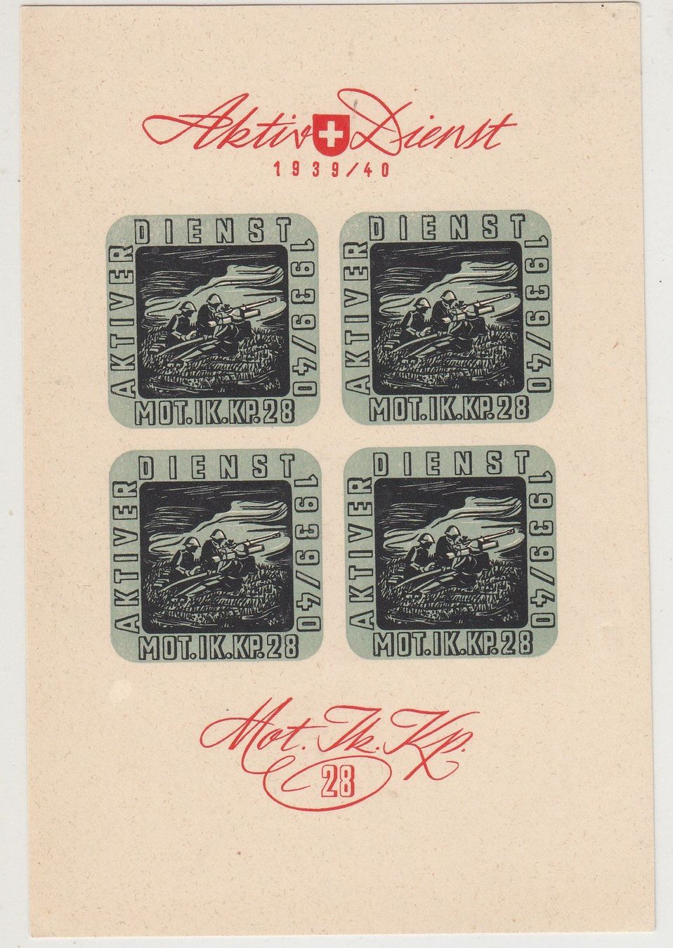 Alle Briefmarken: Artillerie 193/6** Mot.Ik.Kp.28 Kat.75.- – Gebraucht aus Herrliberg von Lfrifda