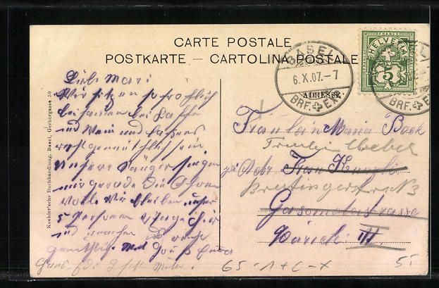 Cartoline postali: AK Basel, Bundesbahnhof, Statuen, 1907 – Usato da Berlin venduto da bartko-reher 1