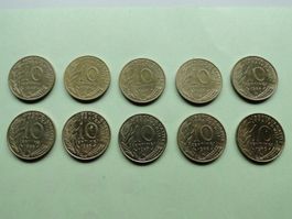 10x 10 centimes France 1980-1989 - complet