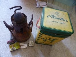 Phoebus Camping-Kocher,Blechschachtel,Meta,Werbe-Grafik,anti