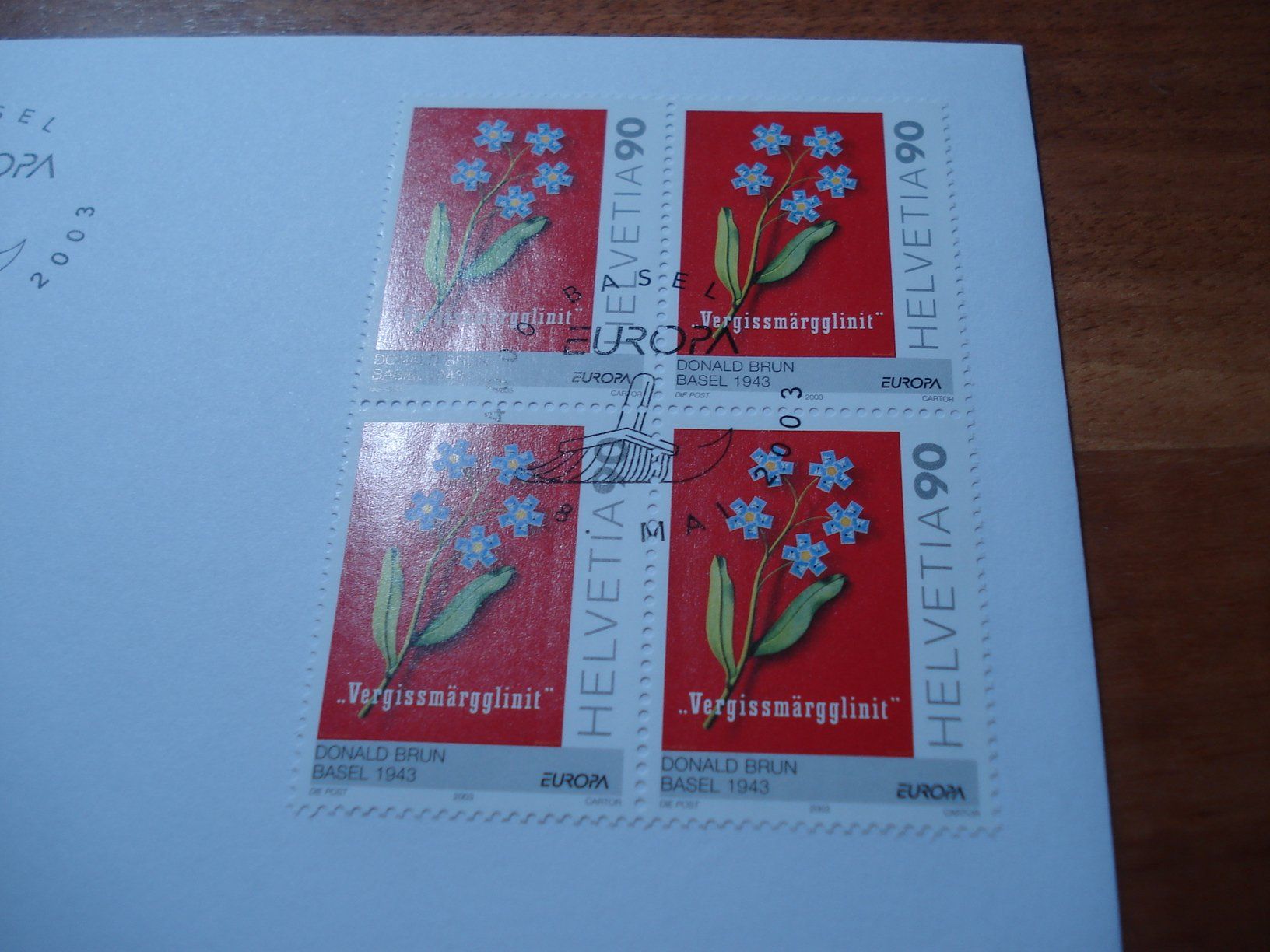 Alle Briefmarken: "Vergissmärgglinit", 2003, FDC Einzel + 4erblock – Gebraucht aus Niederwil AG von morostahu