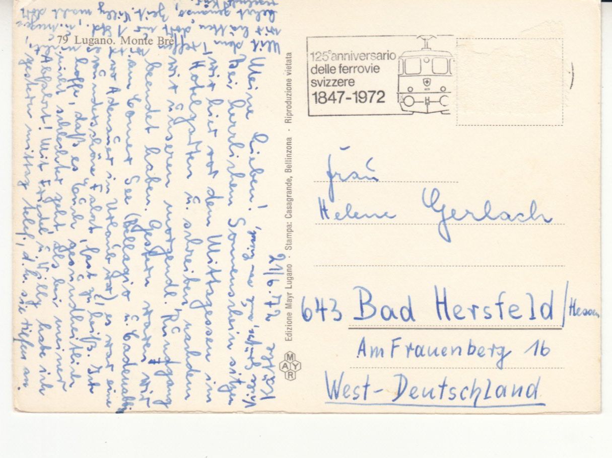 Cartoline postali: Lugano 1972 – Usato da Bürglen TG venduto da StampGraf 1