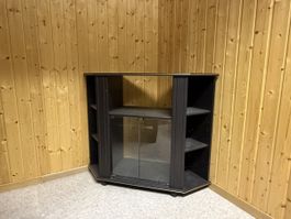 Eck-TV-Möbel schwarz mit Glasfront gebrauchter Zustand