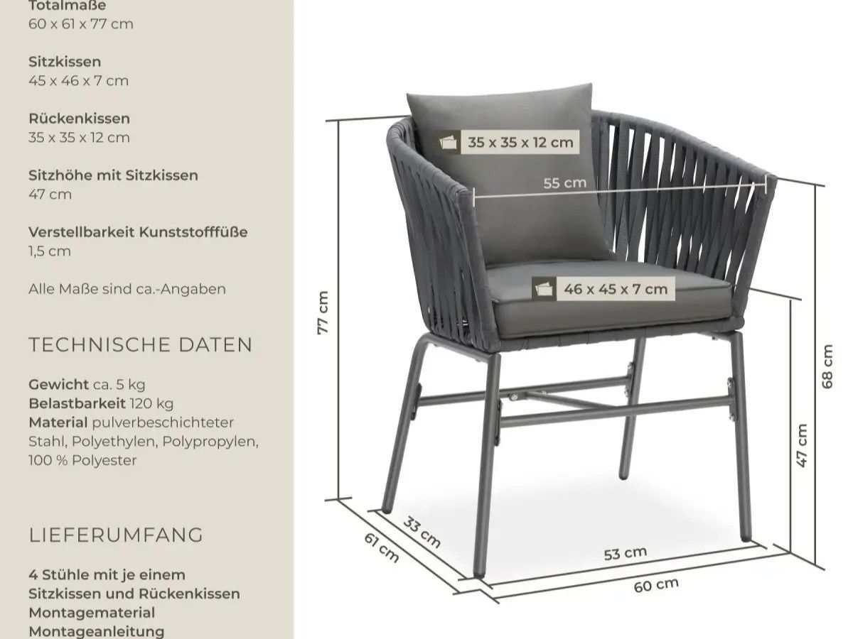 Chaises: Stuhlset Rope Design dicke Polster 60x61x77cm MORANTIS – Neuf avec emballage d'origine à Lachen SZ par sw3zzy 6