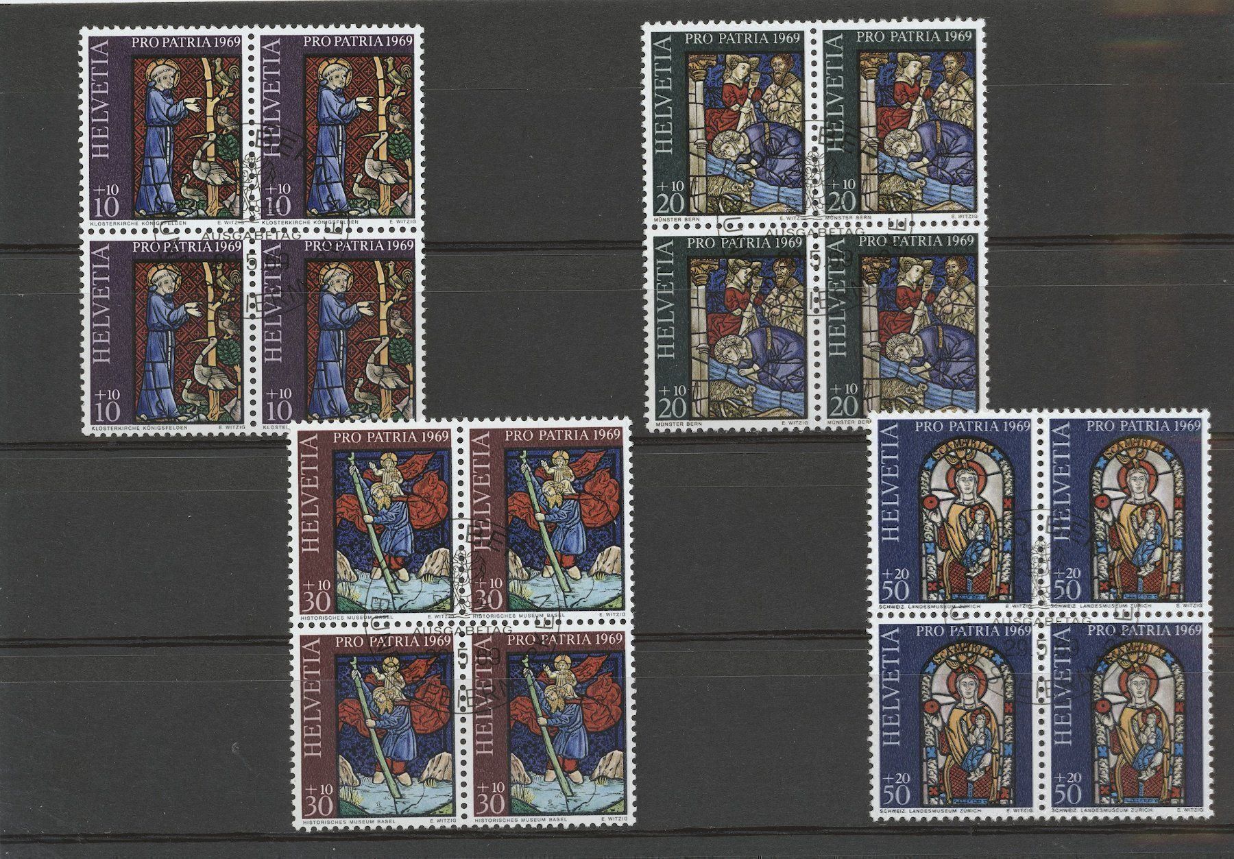 Alle Briefmarken: Pro Patria Viererblöcke 1968-71 gest. – Gebraucht aus Nesslau von zueri6 1