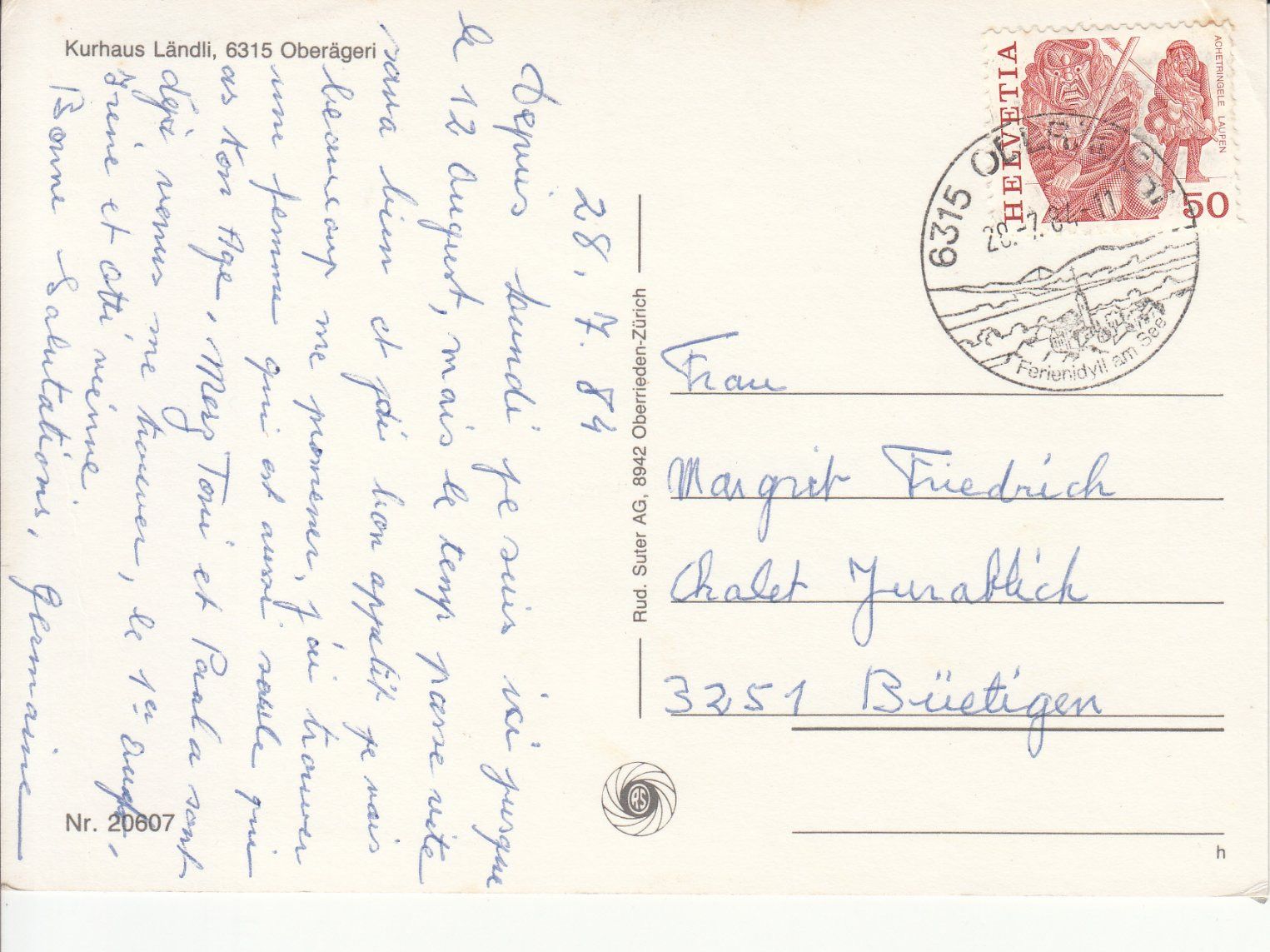 Cartoline postali: Oberägeri Ländli 1984 – Usato da Bürglen TG venduto da StampGraf 1