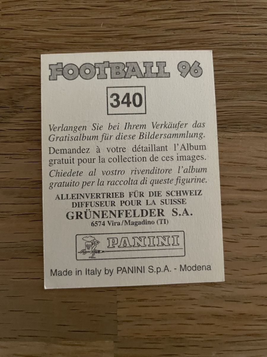 Panini Carte collezionabili: Stephane Chapuisat PANINI FOOTBALL 96 – Usato da Bassersdorf venduto da Cincinnati 1