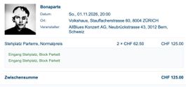 2 Tickets für Bonaparte, 01.11.2026, Volkshaus Zürich