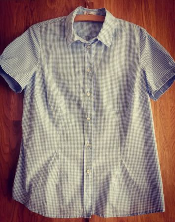 Hellblau karierte Damenbluse Gr. 42 von Mayfair London