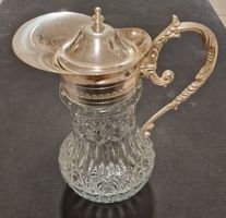 Kristallkaraffe, Vintage Wasserkrug mit Silberbeschlag, 1.5L