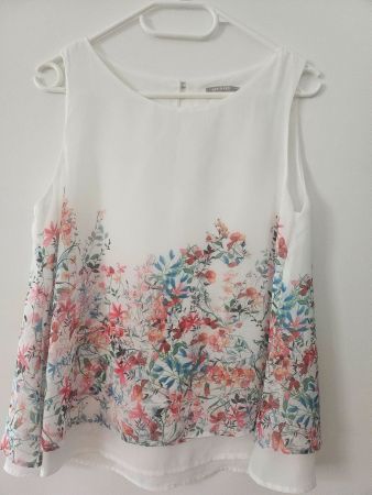 Ärmellose Chiffonbluse, floraler Print, Gr. 36, neuwertig