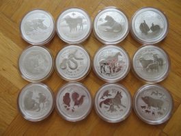 Münzen Lunar 2 Serie 12 x1 Oz Silber, Lunar II, Komplett-Set