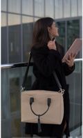 Laptoptasche – 100% Leder – beige/olivegrün
