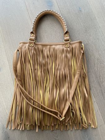 Trendige Fransen Handtasche, beige-gold, neuwertig ✨