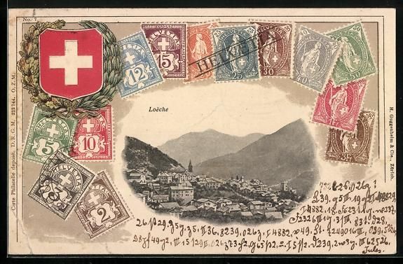 Cartes postales: Loéche, Teilansicht, Wappen mit Briefma – D'occasion à Berlin par bartko-reher