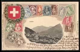Loéche, Teilansicht, Wappen mit Briefma