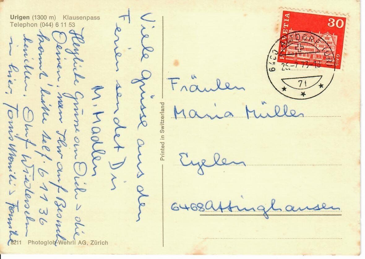 Cartoline postali: Hotel & Pension Posthaus Urigen – Usato da Hochdorf venduto da Ziegel-16 1