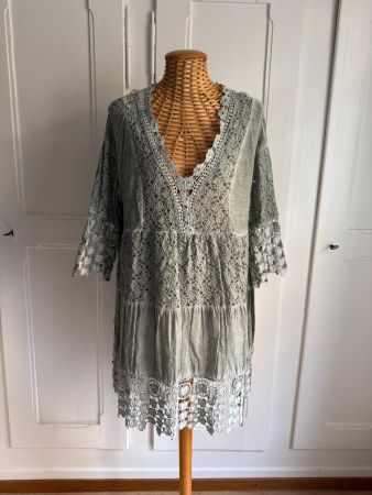 Hippie Tunikakleid grün-grau M