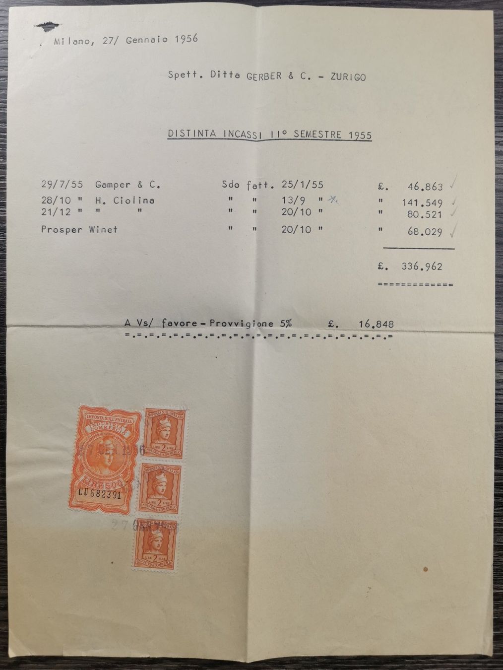 Tous les timbres: TR14 Document Italie 1956 – D'occasion à Cousset par Patrick_Collections
