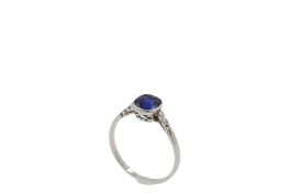 Antiker Ring mit Ceylon Saphir 14K Weissgold SSEF *S338