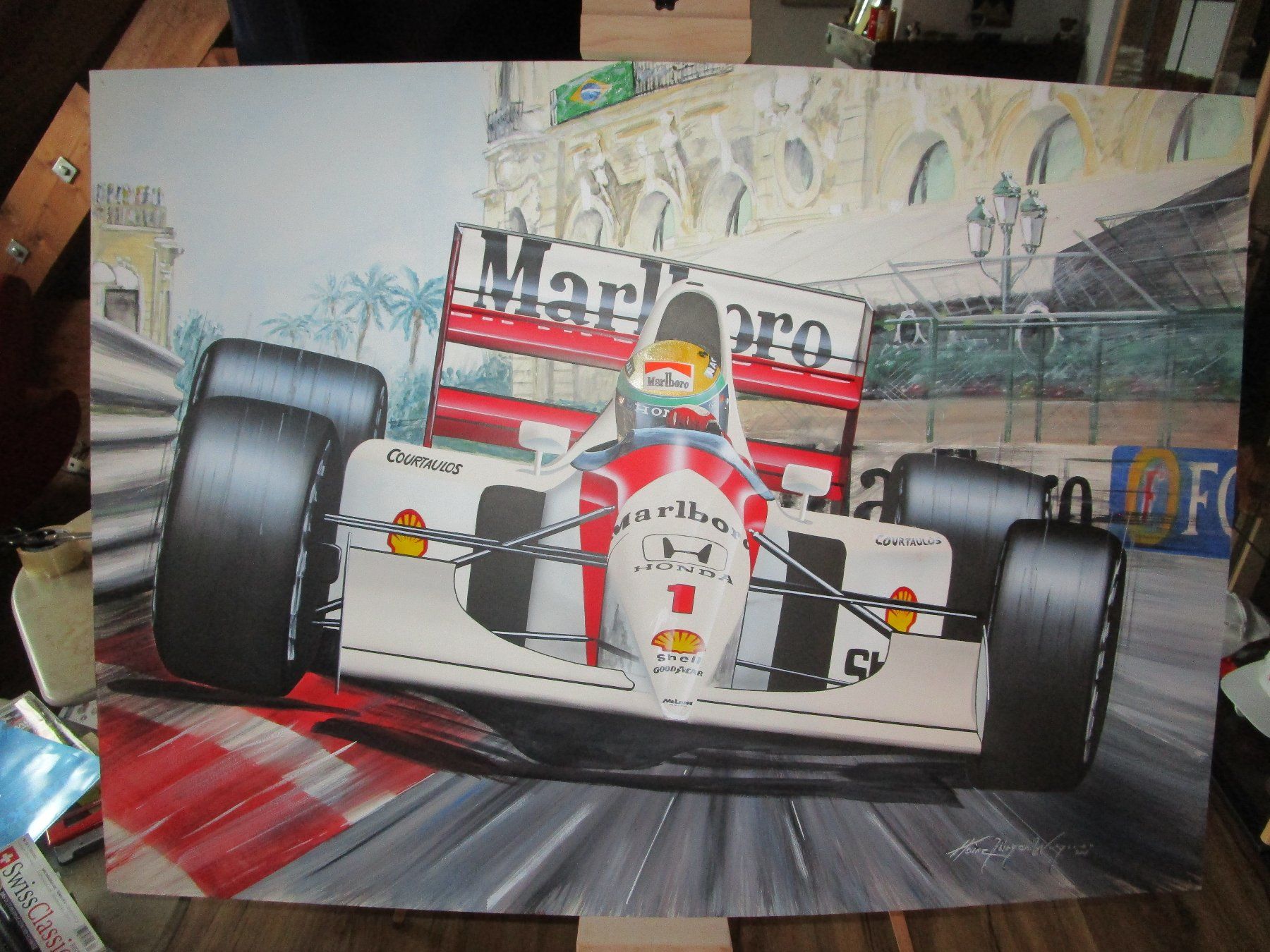Gemälde: AYRTON SENNA FORMEL1 GP MONACO 1992 ORIGINAL KUNSTBILD – Gebraucht aus GUTENSWIL von Alpina6 1