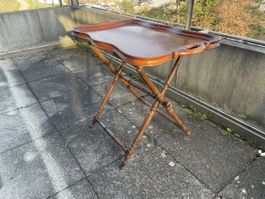 Ancienne Table d'Appoint Pliante en Noyer Plateau Service
