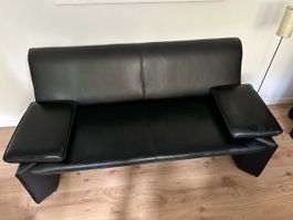 Sofa Leder schwarz 2-Sitzer 