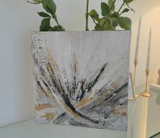 Abstraktes Leinwandbild weiss schwarz, Einzelstück