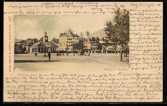 Cartoline postali: AK Vevey, Place du March, 1899 – Usato da Berlin venduto da bartko-reher