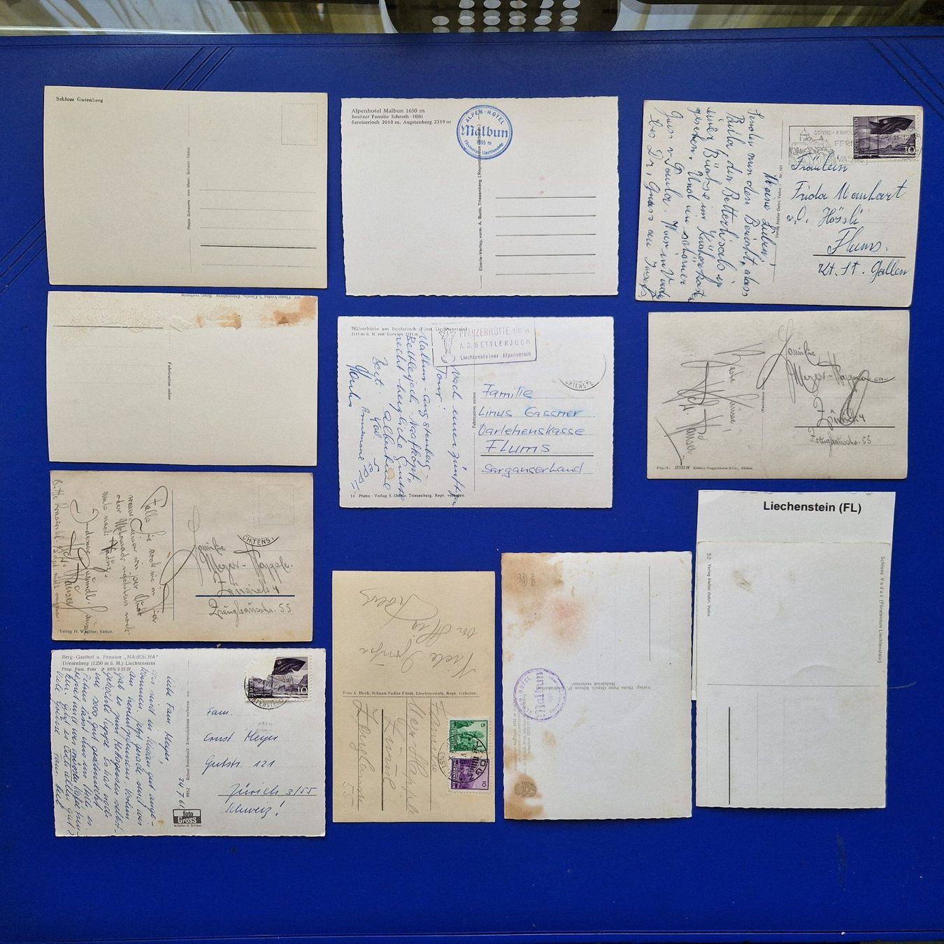 Cartoline postali: 11 Ansichtskarten Liechtenstein diverse Motive gebraucht – Usato da Flums venduto da Guscha1 1